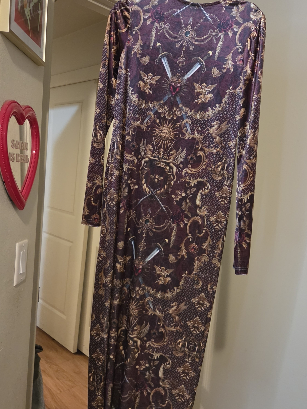 NWT Thistle & Spire Long Sleeve Burgundy & Gold Baroque Midi Dress